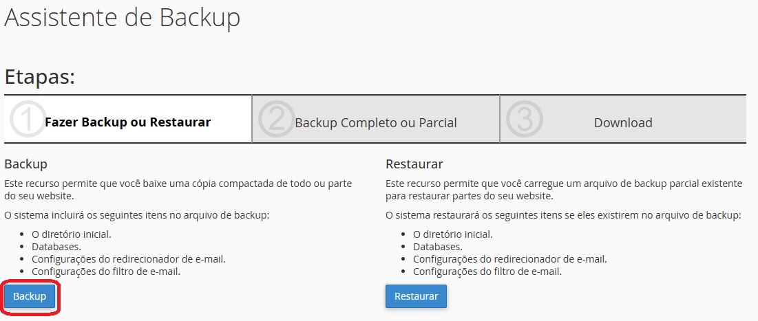 Backup cPanel / HospedagemHost