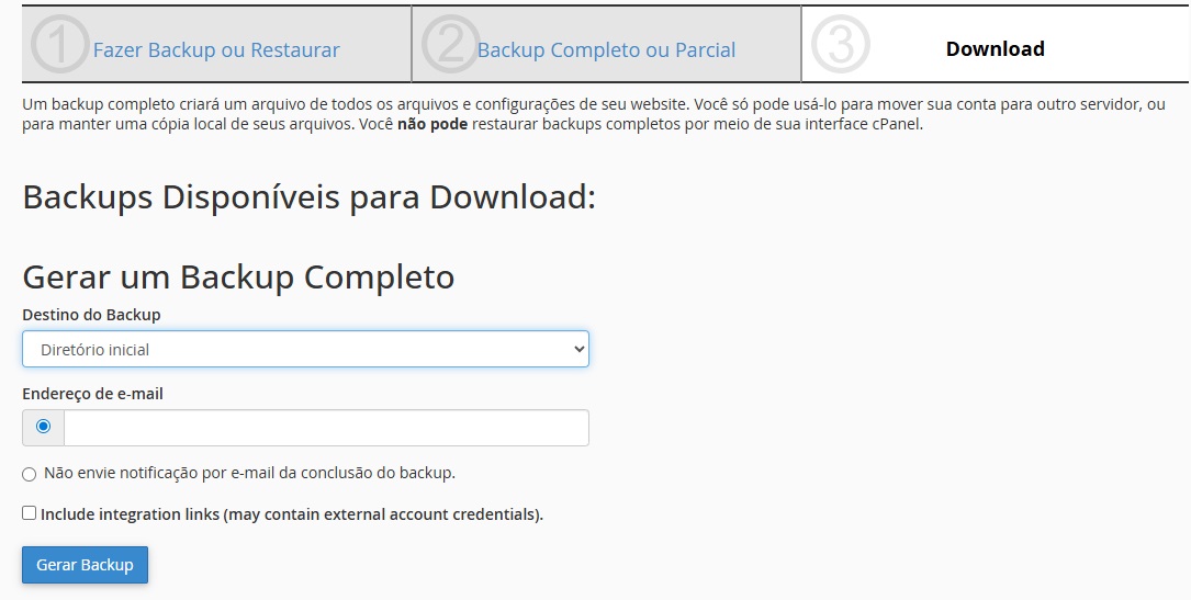 Gerar Backup no cPanel / Blog HospedagemHost